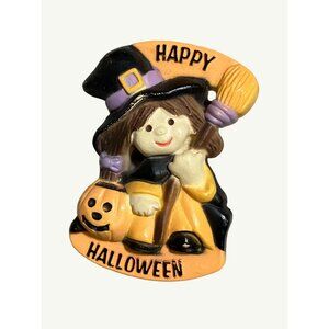 Vintage Happy Halloween Witch Brooch Pin